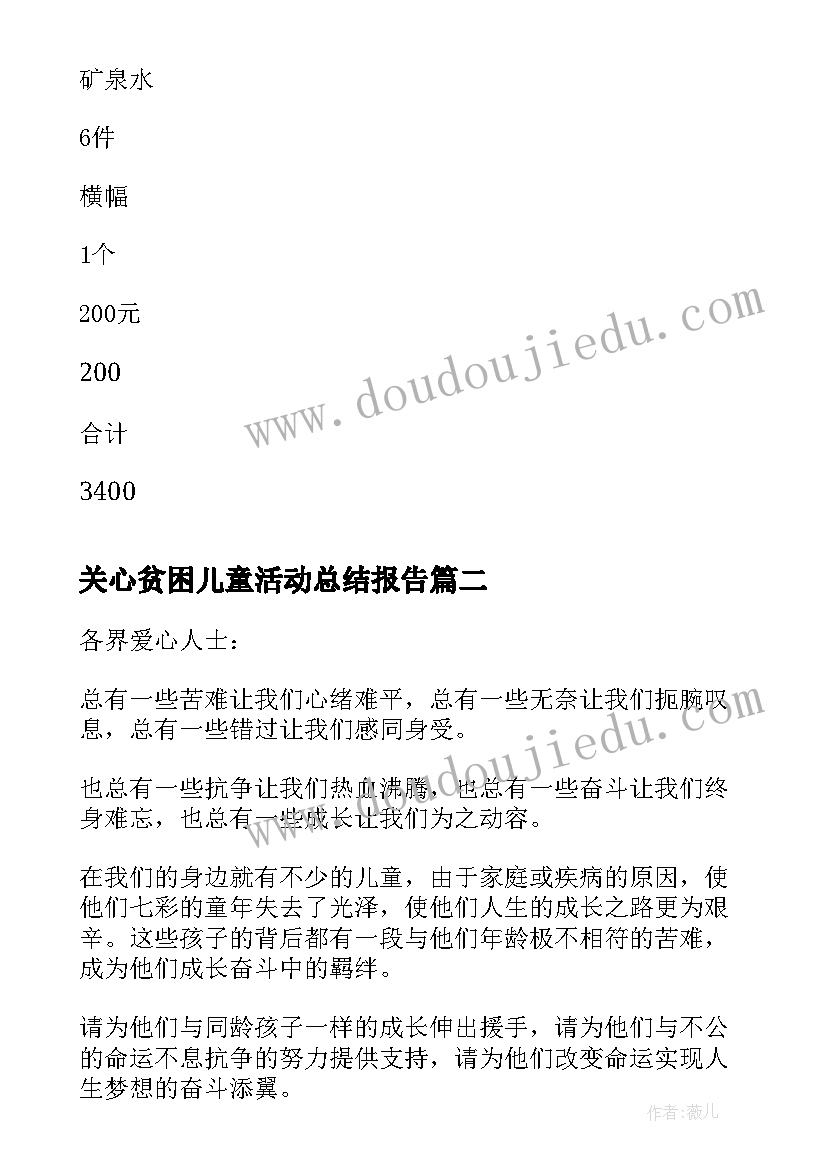 关心贫困儿童活动总结报告(模板5篇)