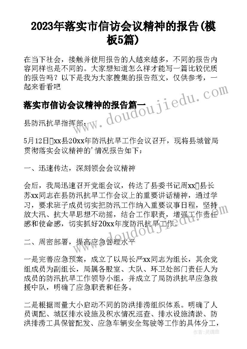 2023年落实市信访会议精神的报告(模板5篇)