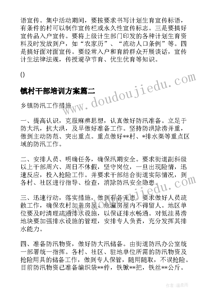 2023年镇村干部培训方案 乡镇工作措施(精选8篇)