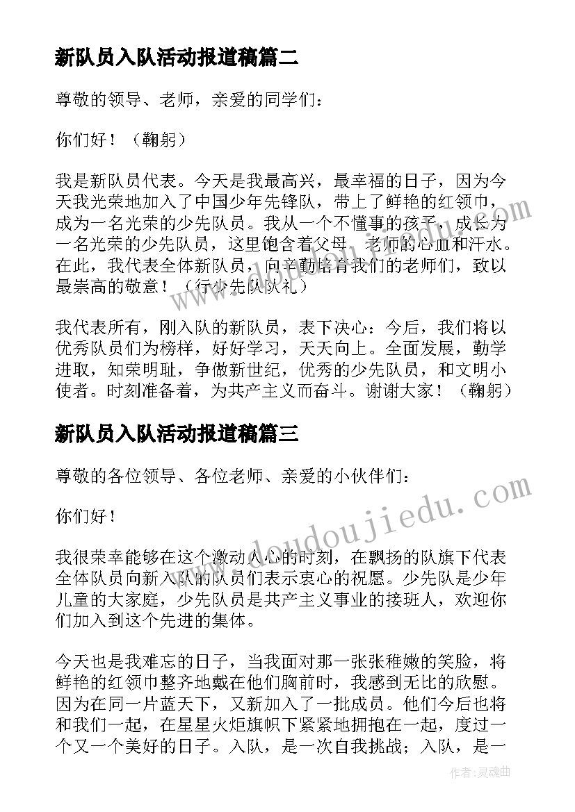 2023年新队员入队活动报道稿 新队员入队活动方案(优秀5篇)