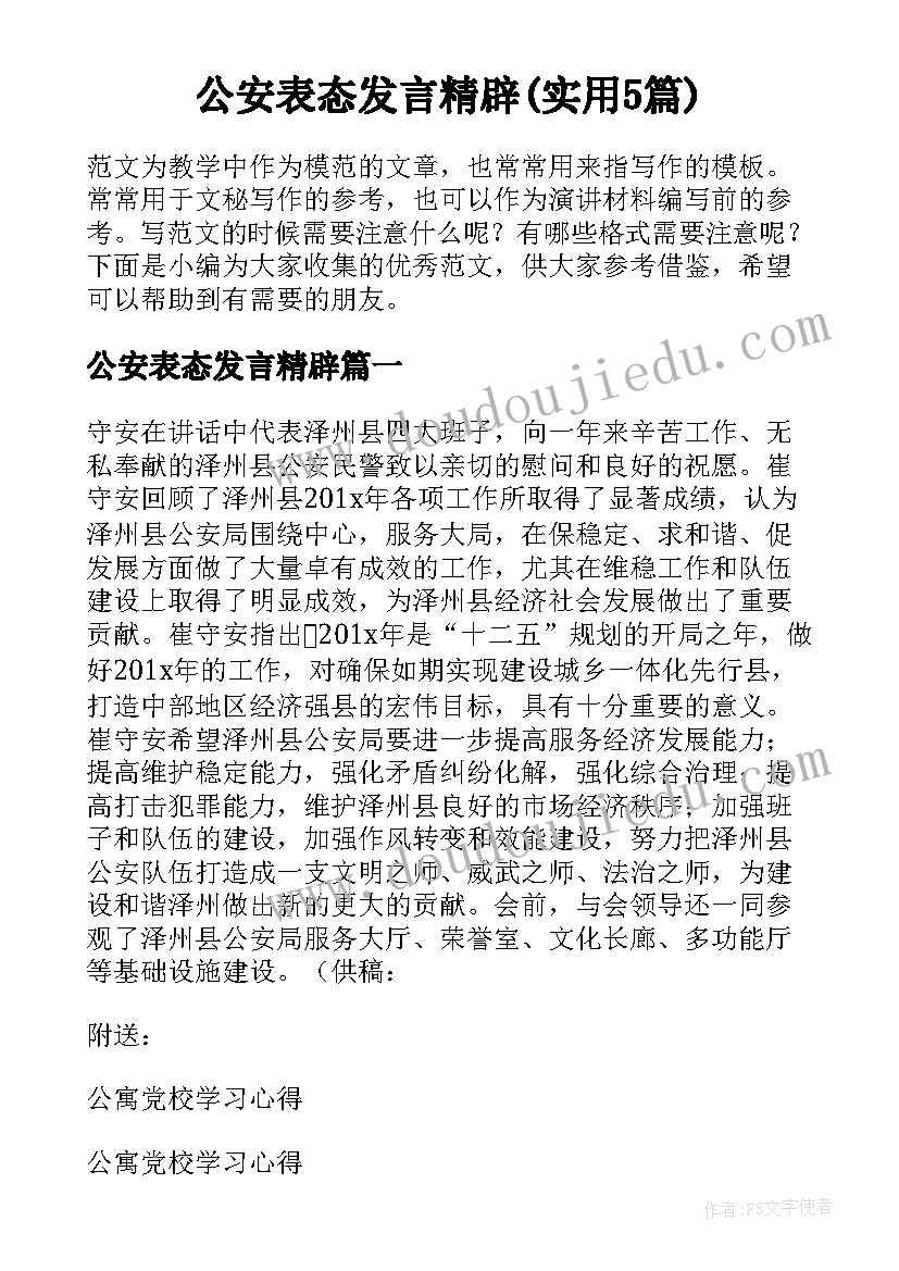 公安表态发言精辟(实用5篇)