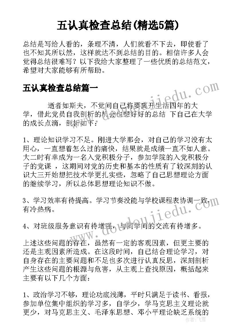 五认真检查总结(精选5篇)