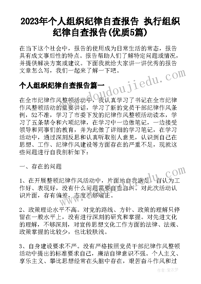 2023年个人组织纪律自查报告 执行组织纪律自查报告(优质5篇)