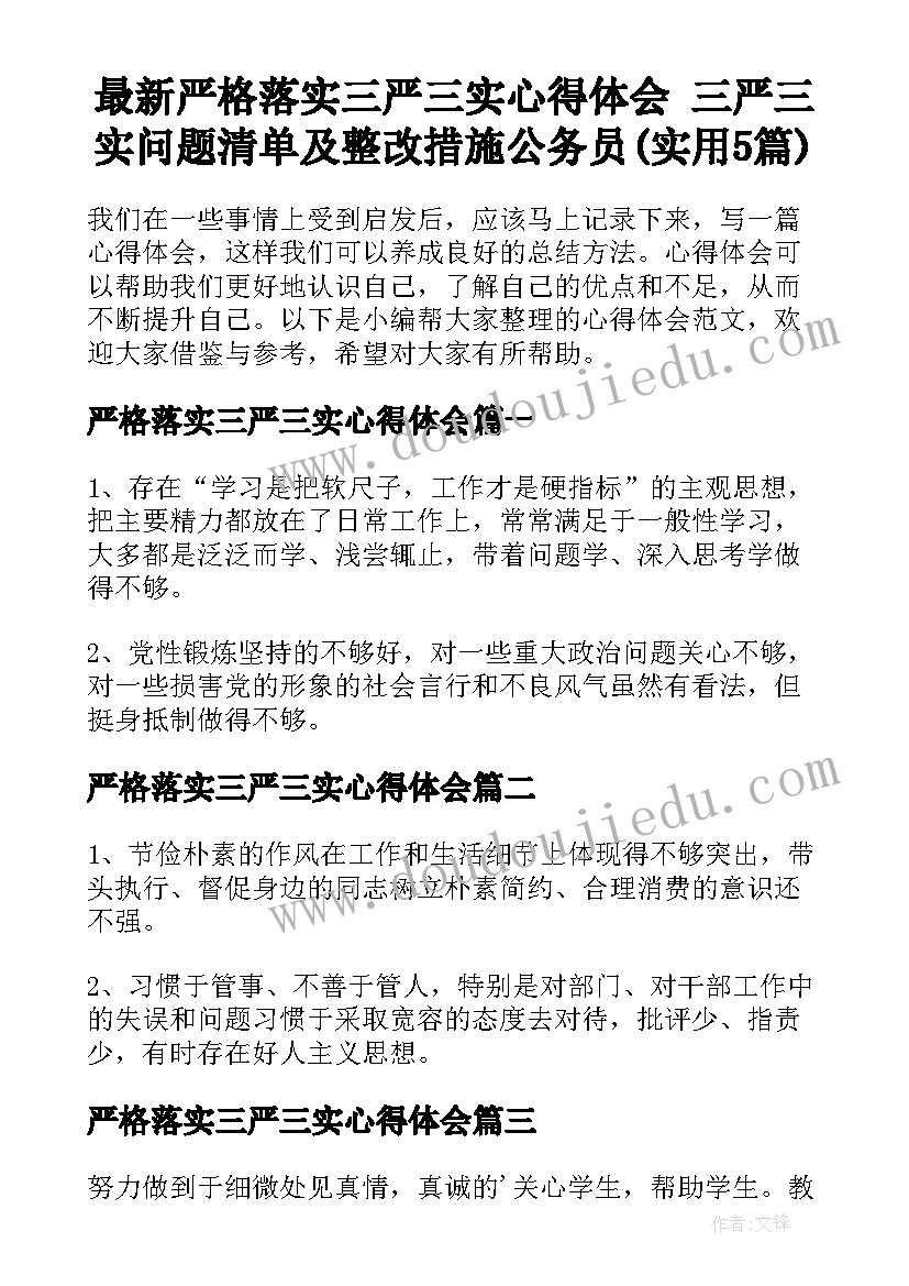 最新严格落实三严三实心得体会 三严三实问题清单及整改措施公务员(实用5篇)