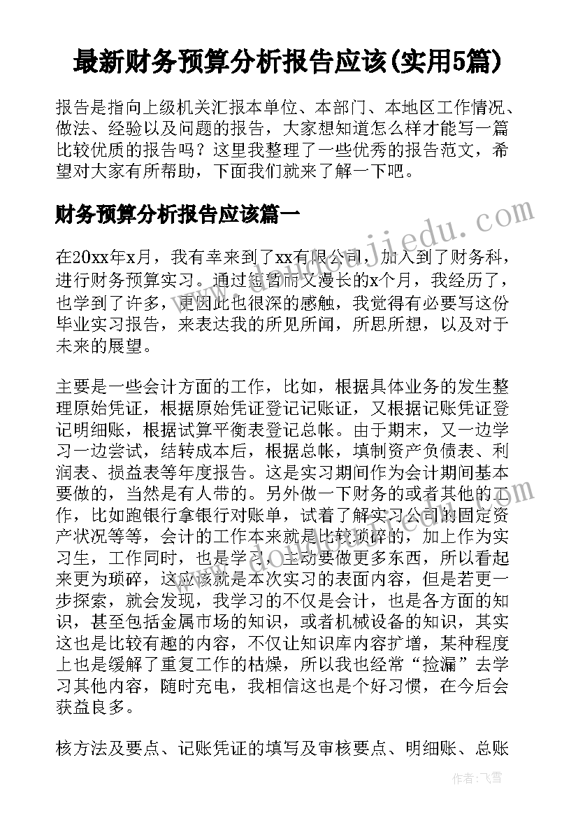 最新财务预算分析报告应该(实用5篇)