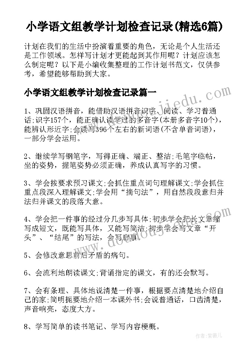 小学语文组教学计划检查记录(精选6篇)