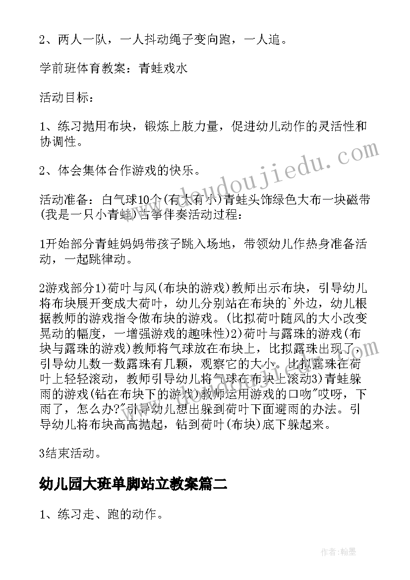 2023年幼儿园大班单脚站立教案 幼儿园大班体育活动方案(大全7篇)