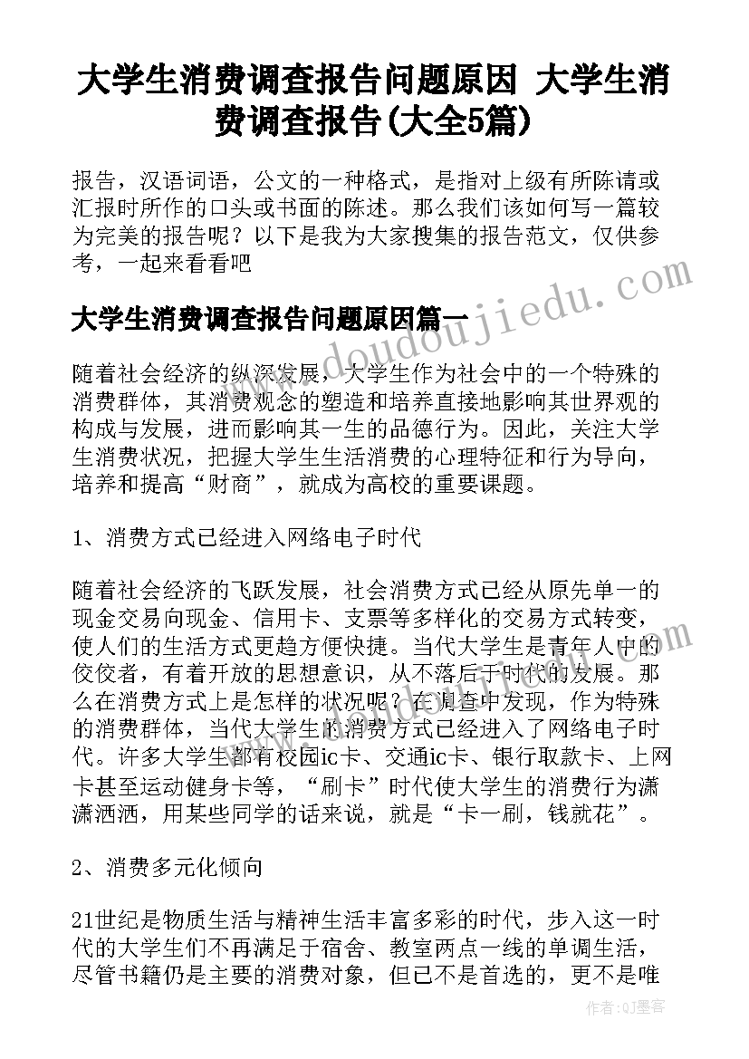 大学生消费调查报告问题原因 大学生消费调查报告(大全5篇)