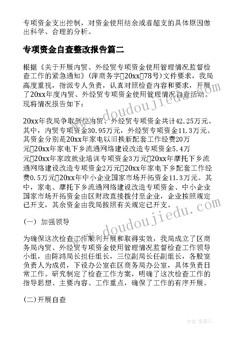 最新专项资金自查整改报告(大全5篇)