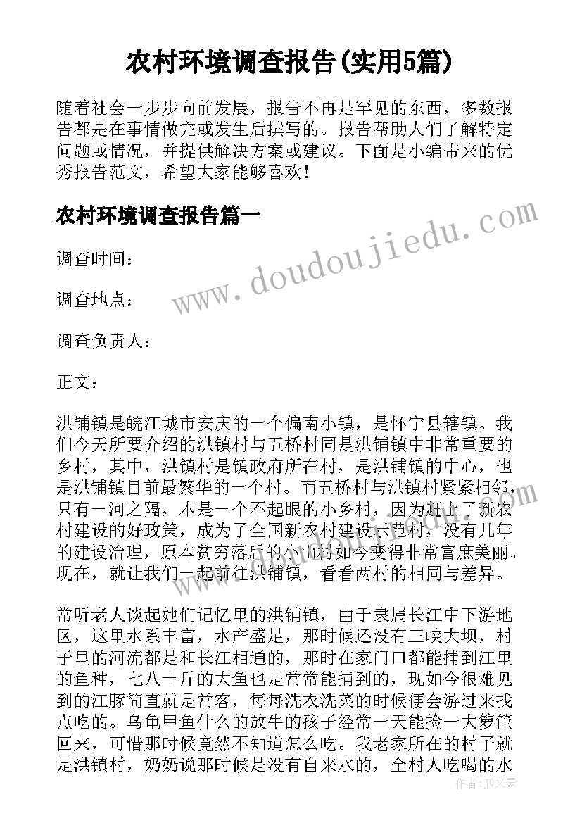 农村环境调查报告(实用5篇)