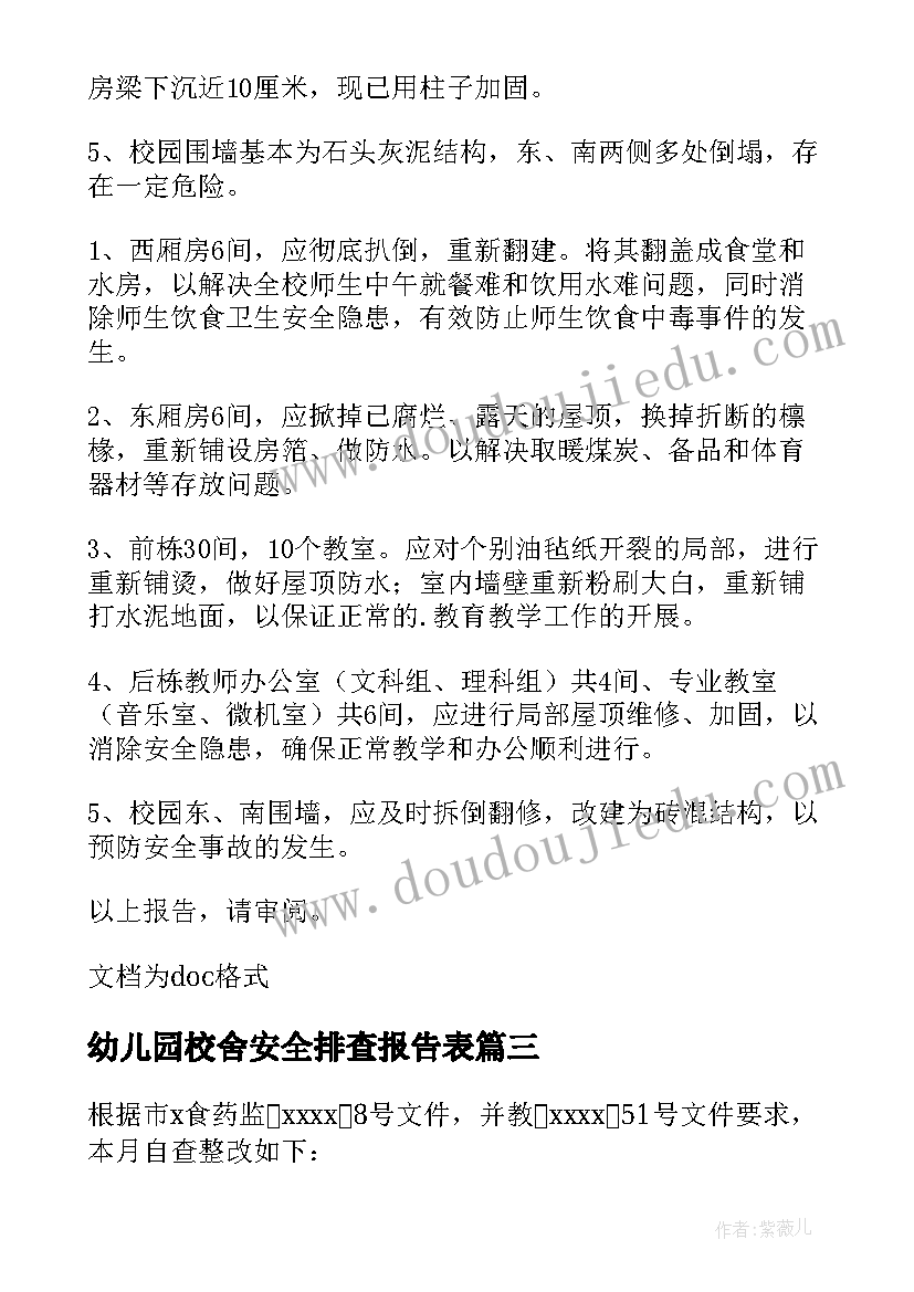 最新幼儿园校舍安全排查报告表(优质10篇)