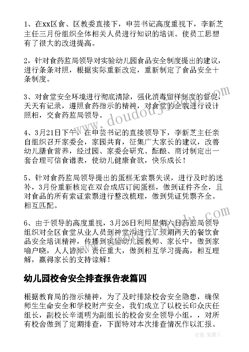 最新幼儿园校舍安全排查报告表(优质10篇)