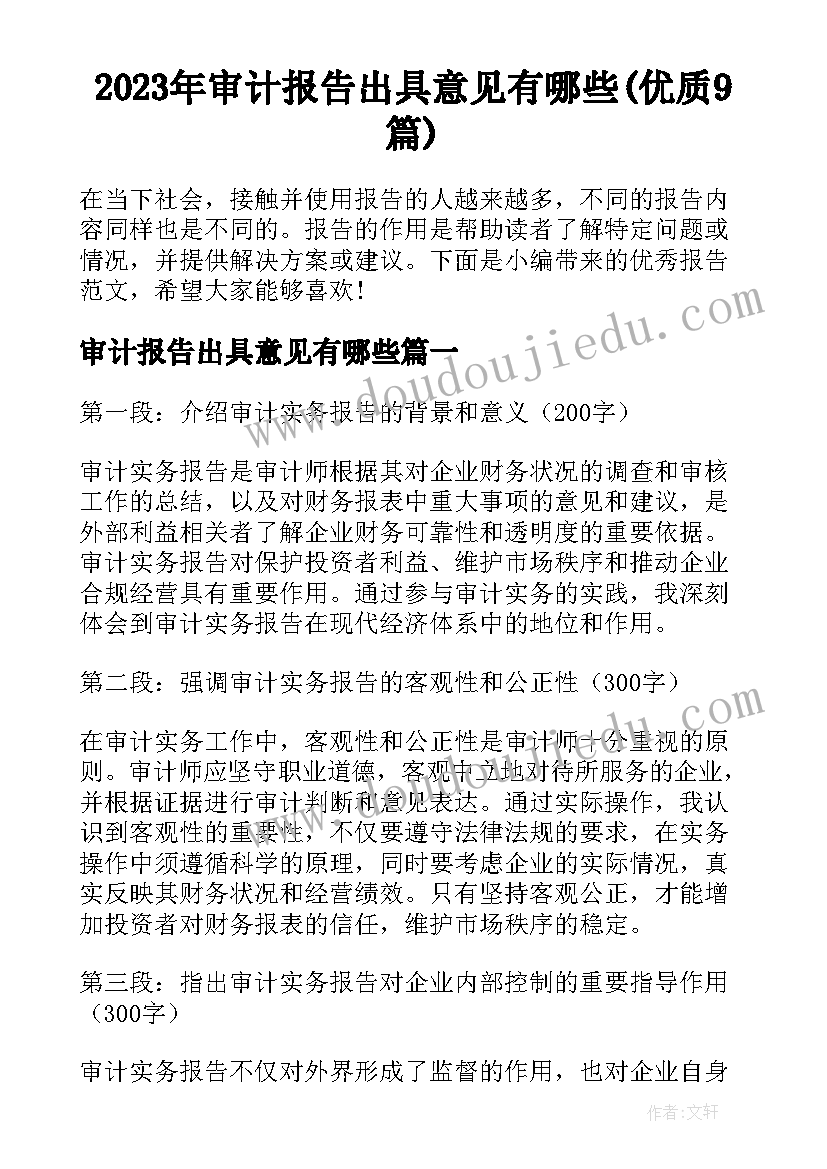 2023年审计报告出具意见有哪些(优质9篇)