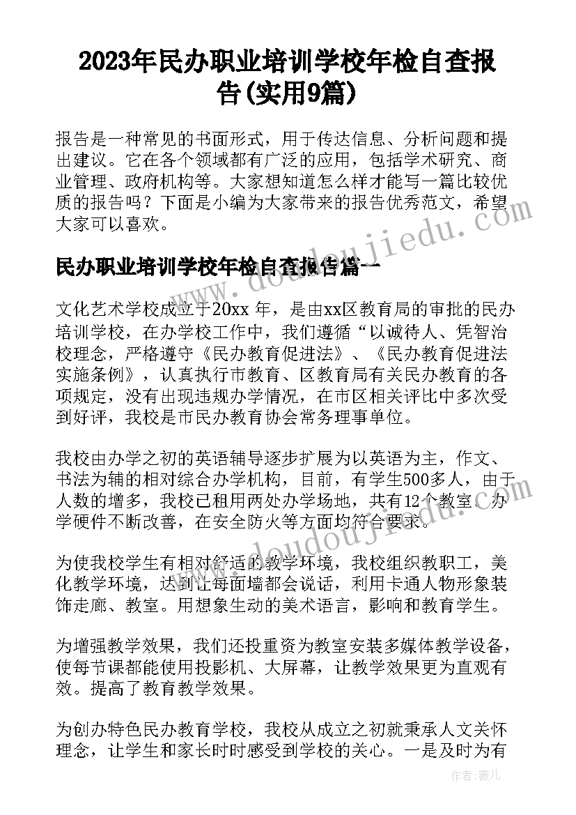 2023年民办职业培训学校年检自查报告(实用9篇)