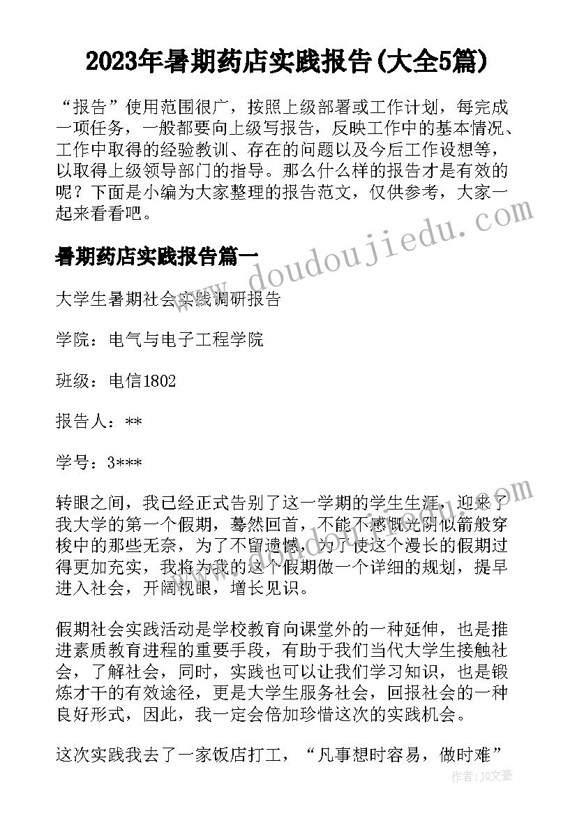 2023年暑期药店实践报告(大全5篇)