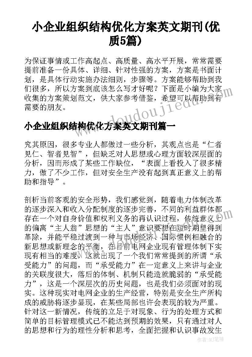 小企业组织结构优化方案英文期刊(优质5篇)