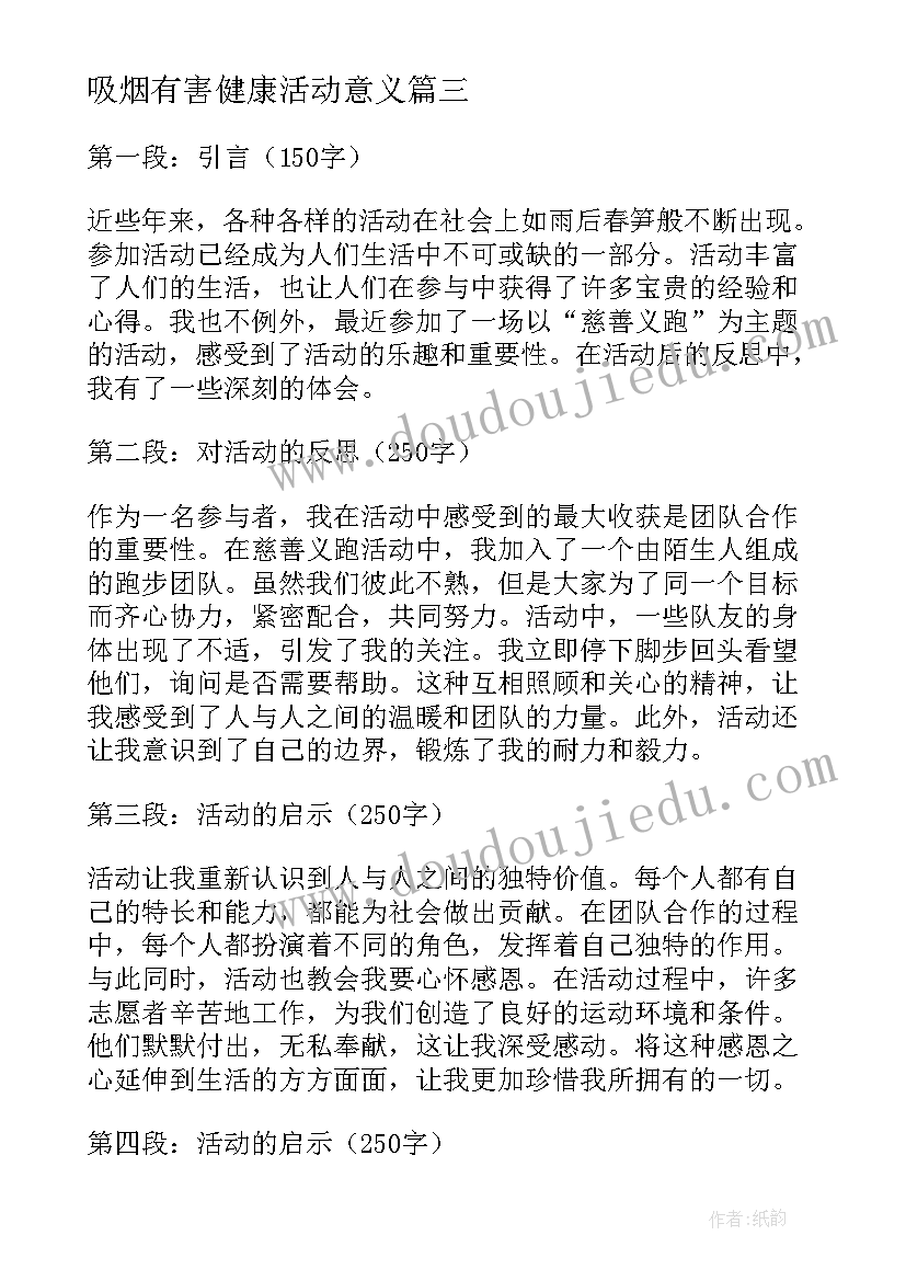 最新吸烟有害健康活动意义 三八活动活动方案(模板10篇)