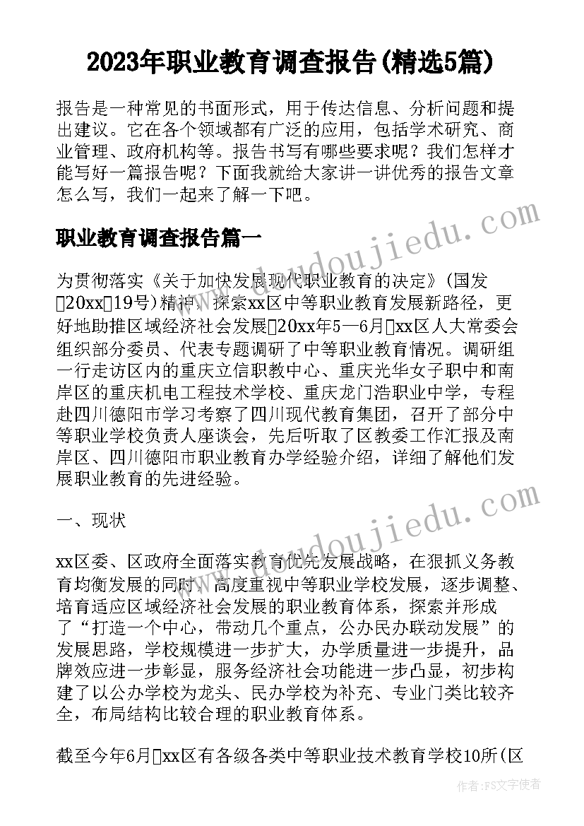 2023年职业教育调查报告(精选5篇)