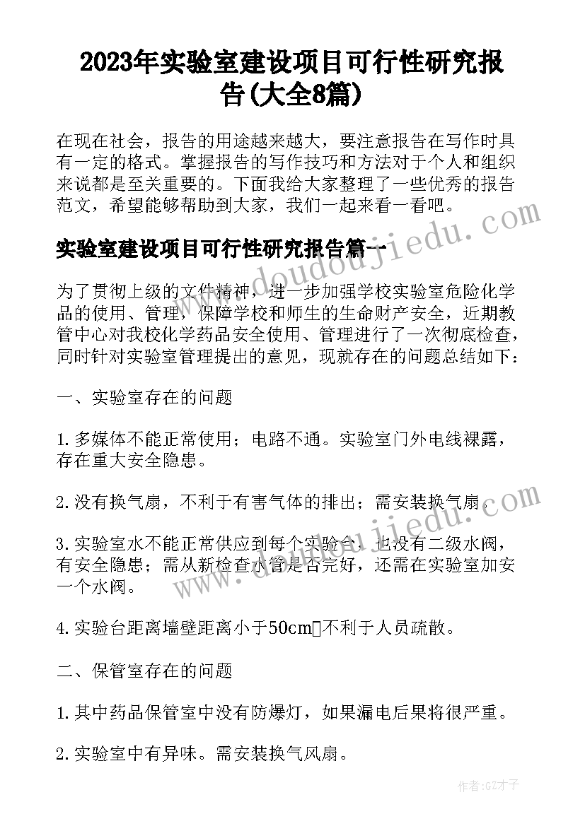 2023年实验室建设项目可行性研究报告(大全8篇)