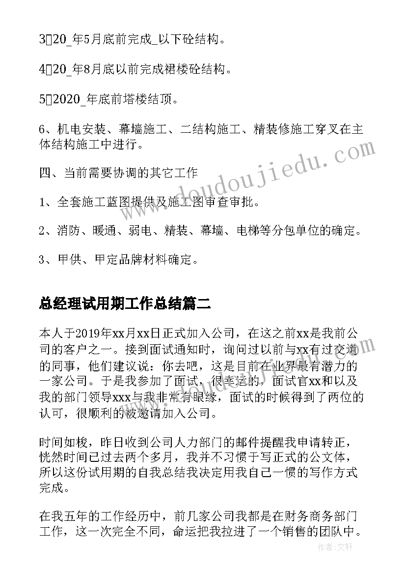 最新总经理试用期工作总结(精选5篇)