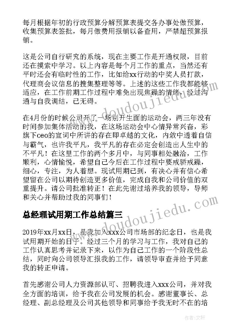 最新总经理试用期工作总结(精选5篇)