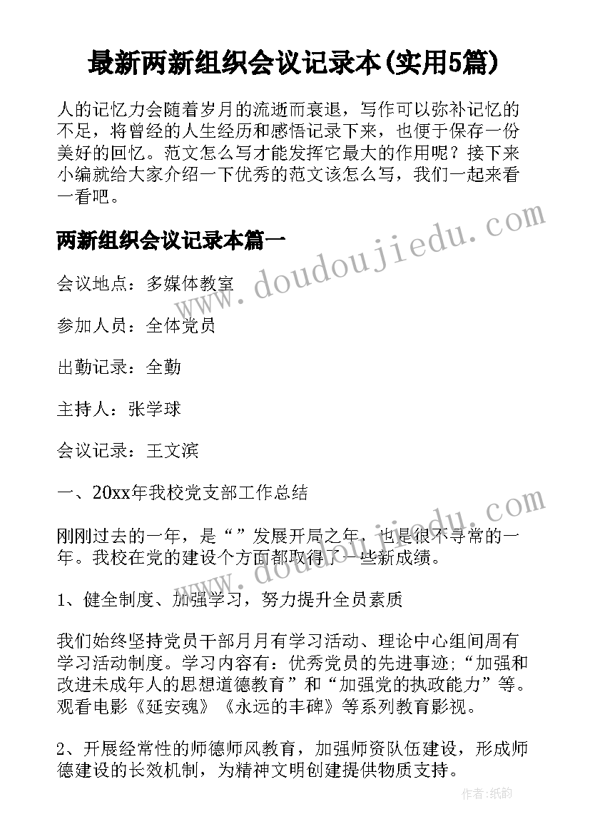 最新两新组织会议记录本(实用5篇)