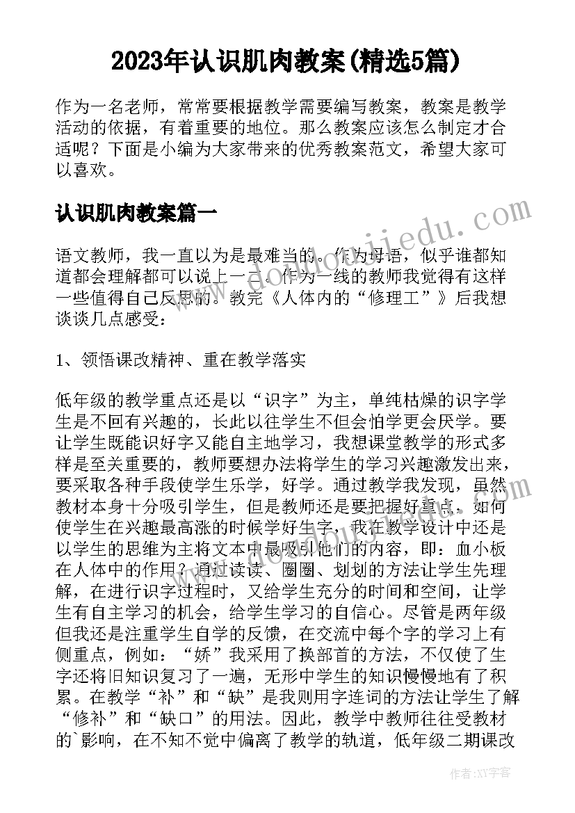 2023年认识肌肉教案(精选5篇)