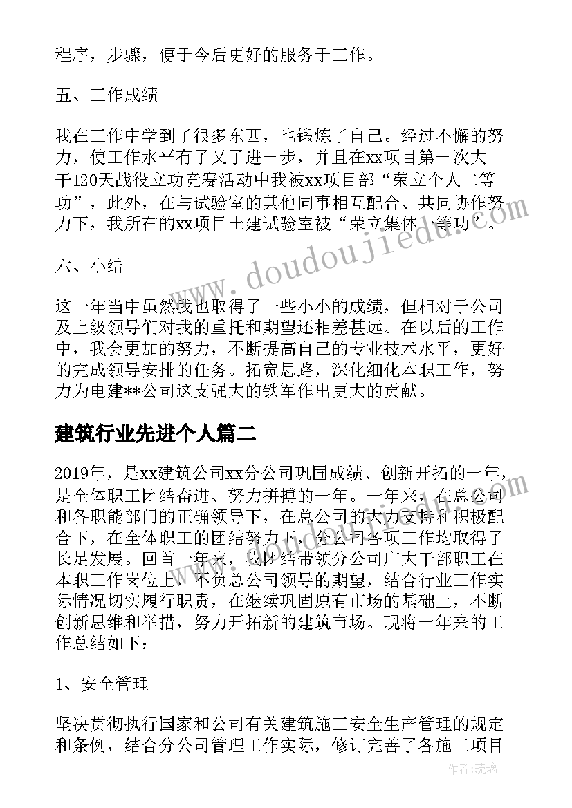 建筑行业先进个人 建筑企业个人年终工作总结(优质5篇)