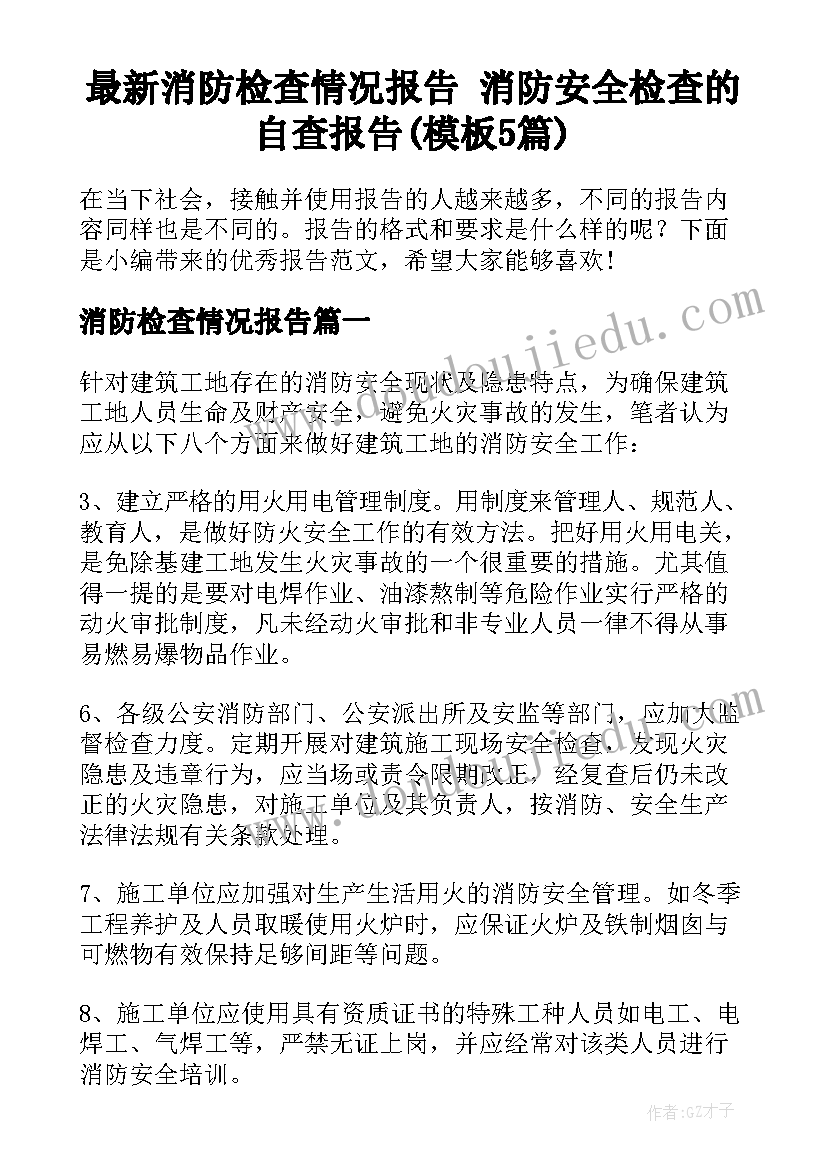 最新消防检查情况报告 消防安全检查的自查报告(模板5篇)