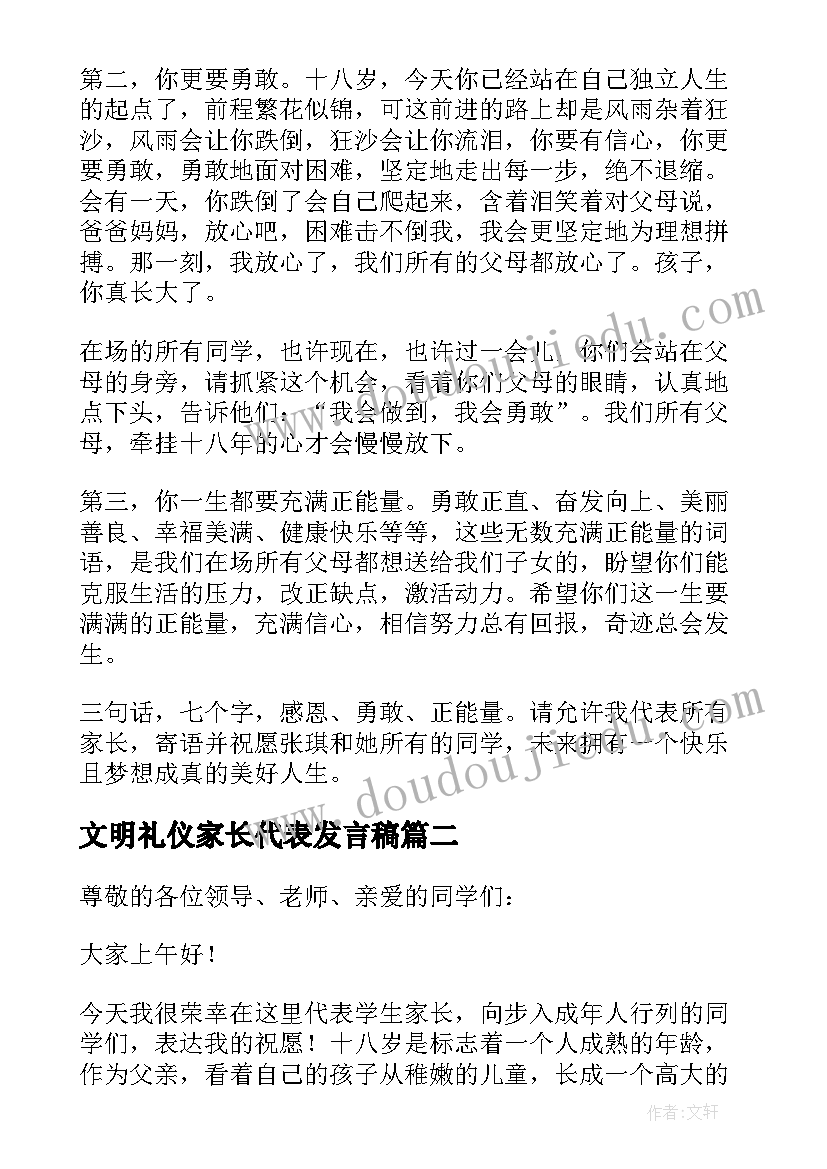 最新文明礼仪家长代表发言稿(精选5篇)