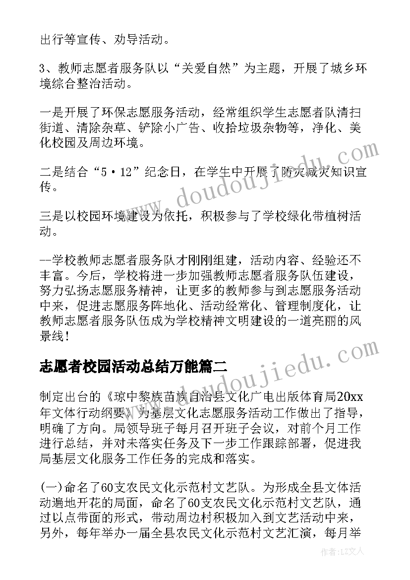 最新志愿者校园活动总结万能(模板5篇)