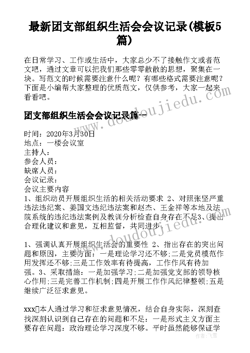 最新团支部组织生活会会议记录(模板5篇)