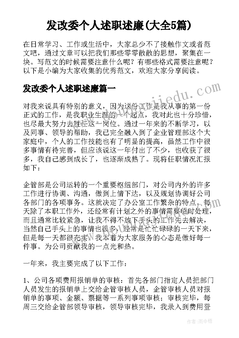 发改委个人述职述廉(大全5篇)