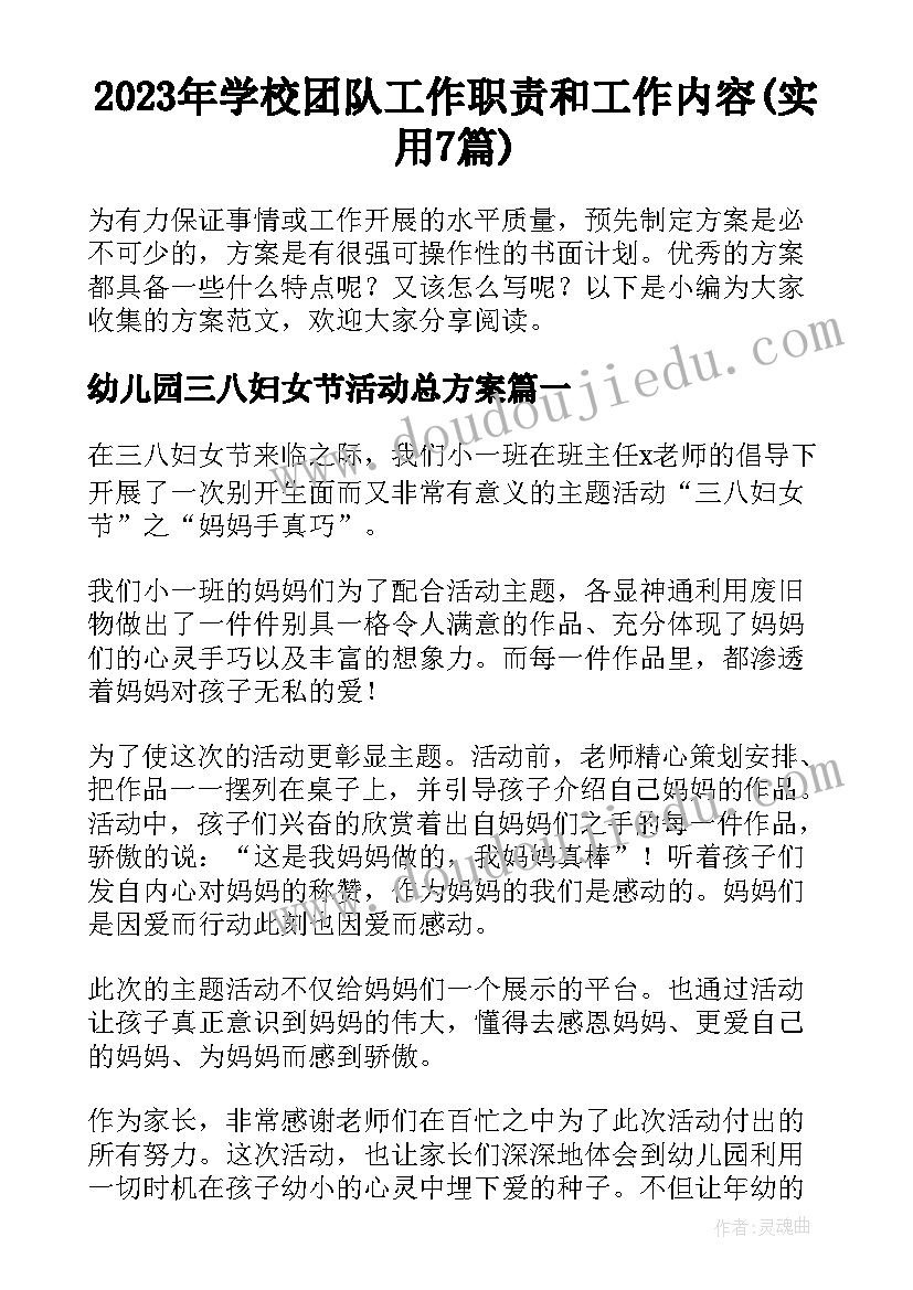 2023年学校团队工作职责和工作内容(实用7篇)