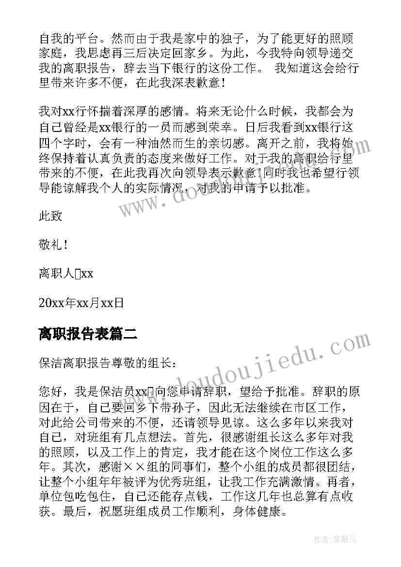 离职报告表(优质6篇)