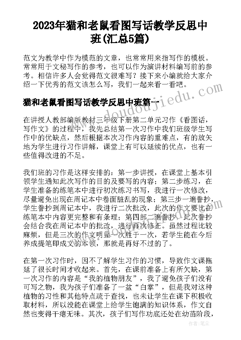 2023年猫和老鼠看图写话教学反思中班(汇总5篇)