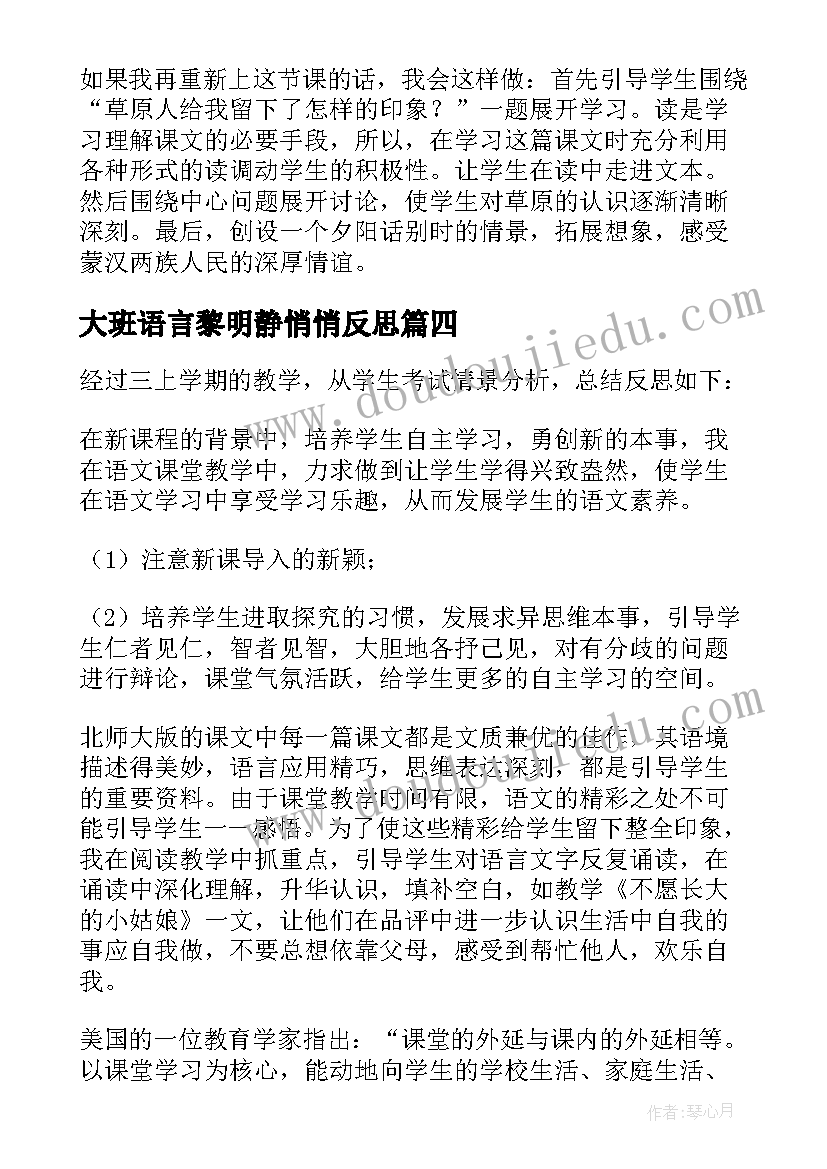 2023年大班语言黎明静悄悄反思 语文教学反思三年级语文教学反思(优秀8篇)