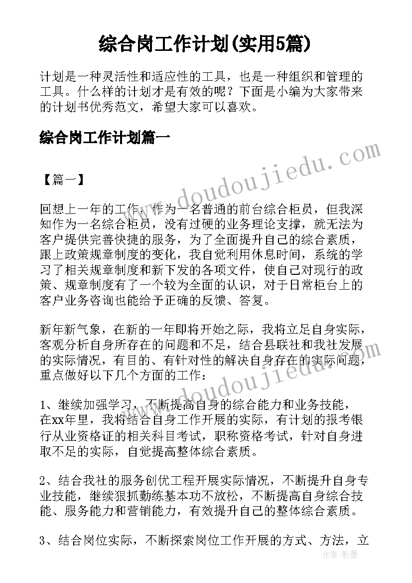 综合岗工作计划(实用5篇)