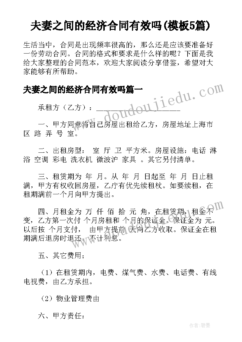 夫妻之间的经济合同有效吗(模板5篇)