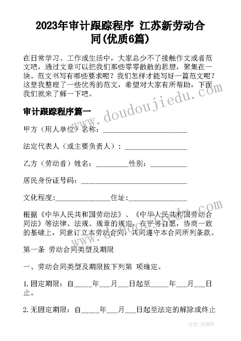 2023年审计跟踪程序 江苏新劳动合同(优质6篇)