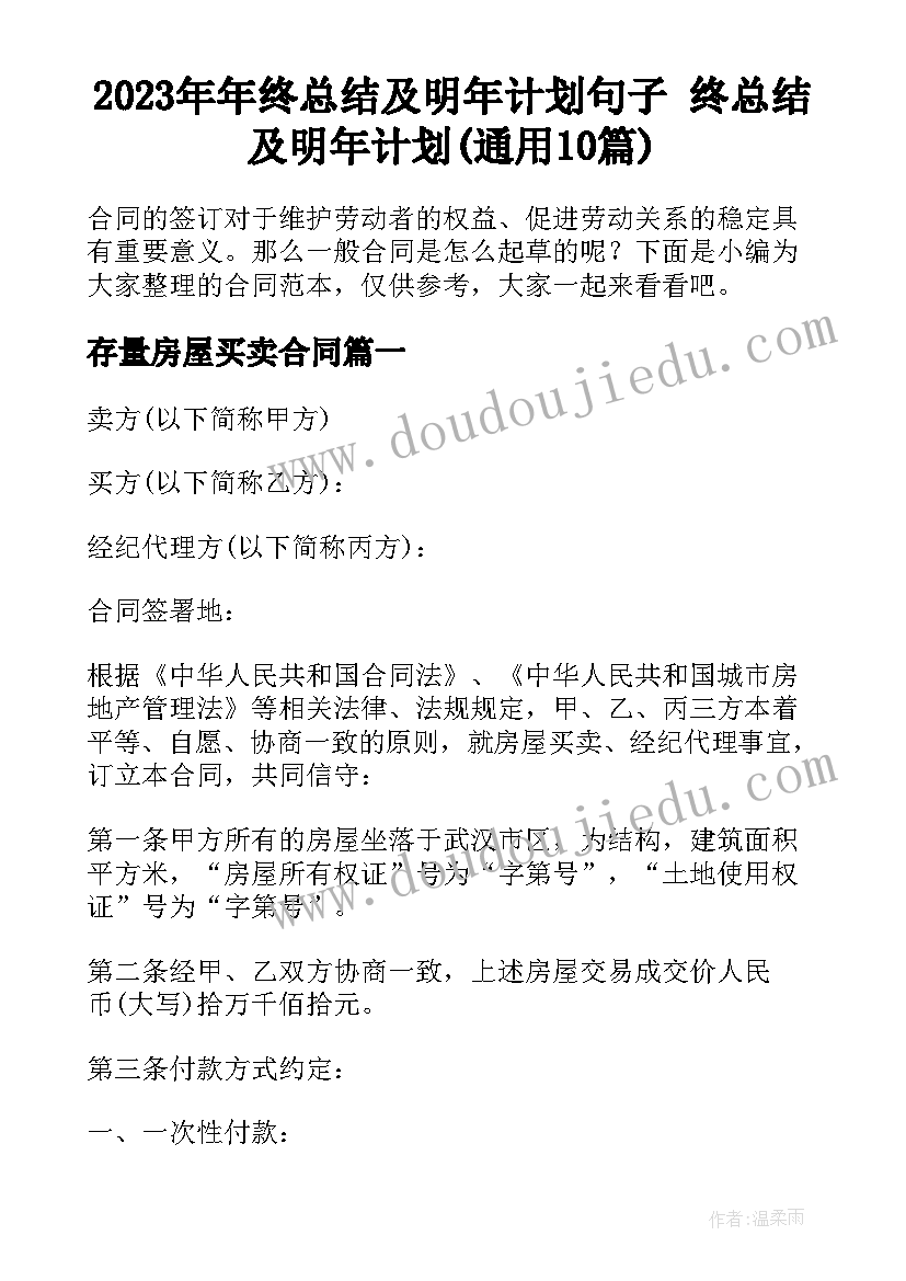 2023年年终总结及明年计划句子 终总结及明年计划(通用10篇)