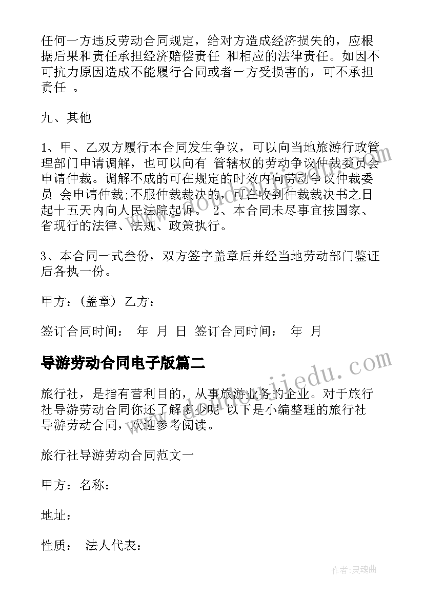 导游劳动合同电子版(模板8篇)