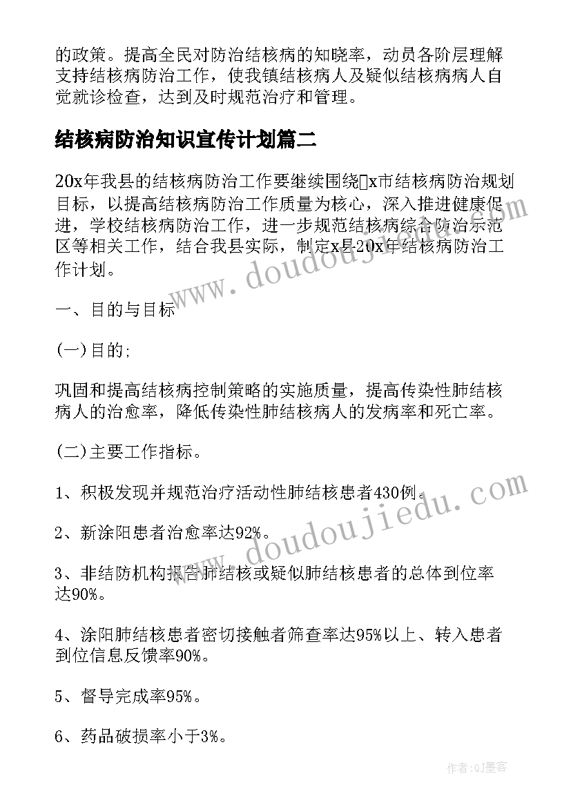 结核病防治知识宣传计划 结核病工作计划(实用6篇)