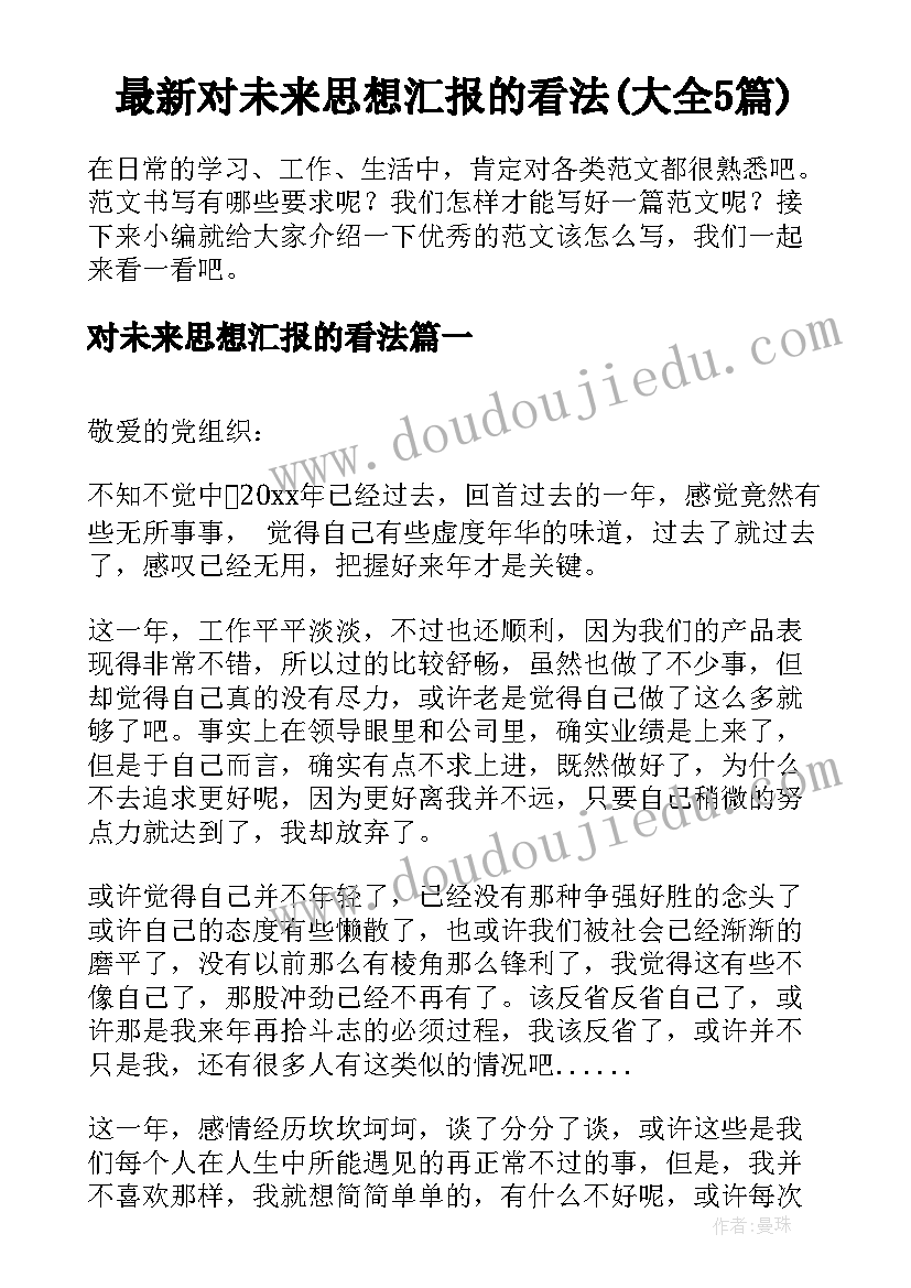 最新对未来思想汇报的看法(大全5篇)