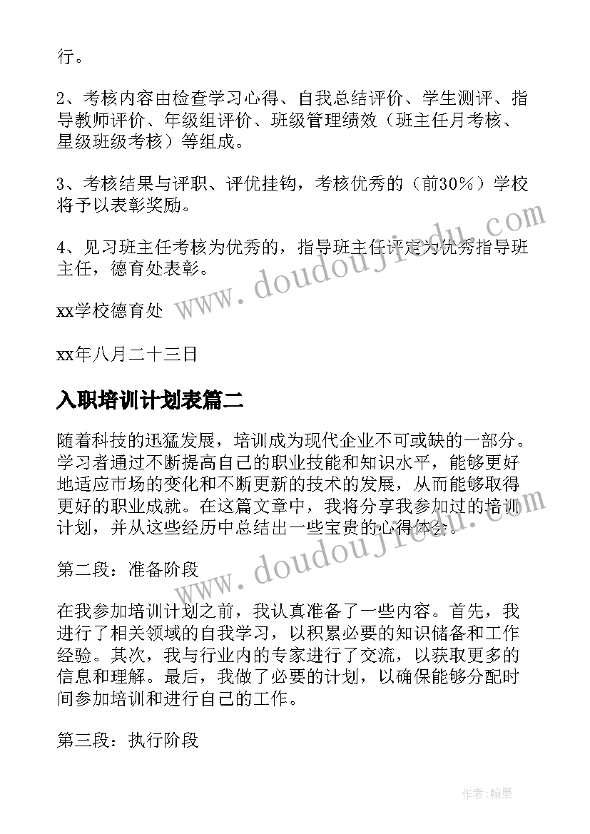 2023年入职培训计划表(实用5篇)