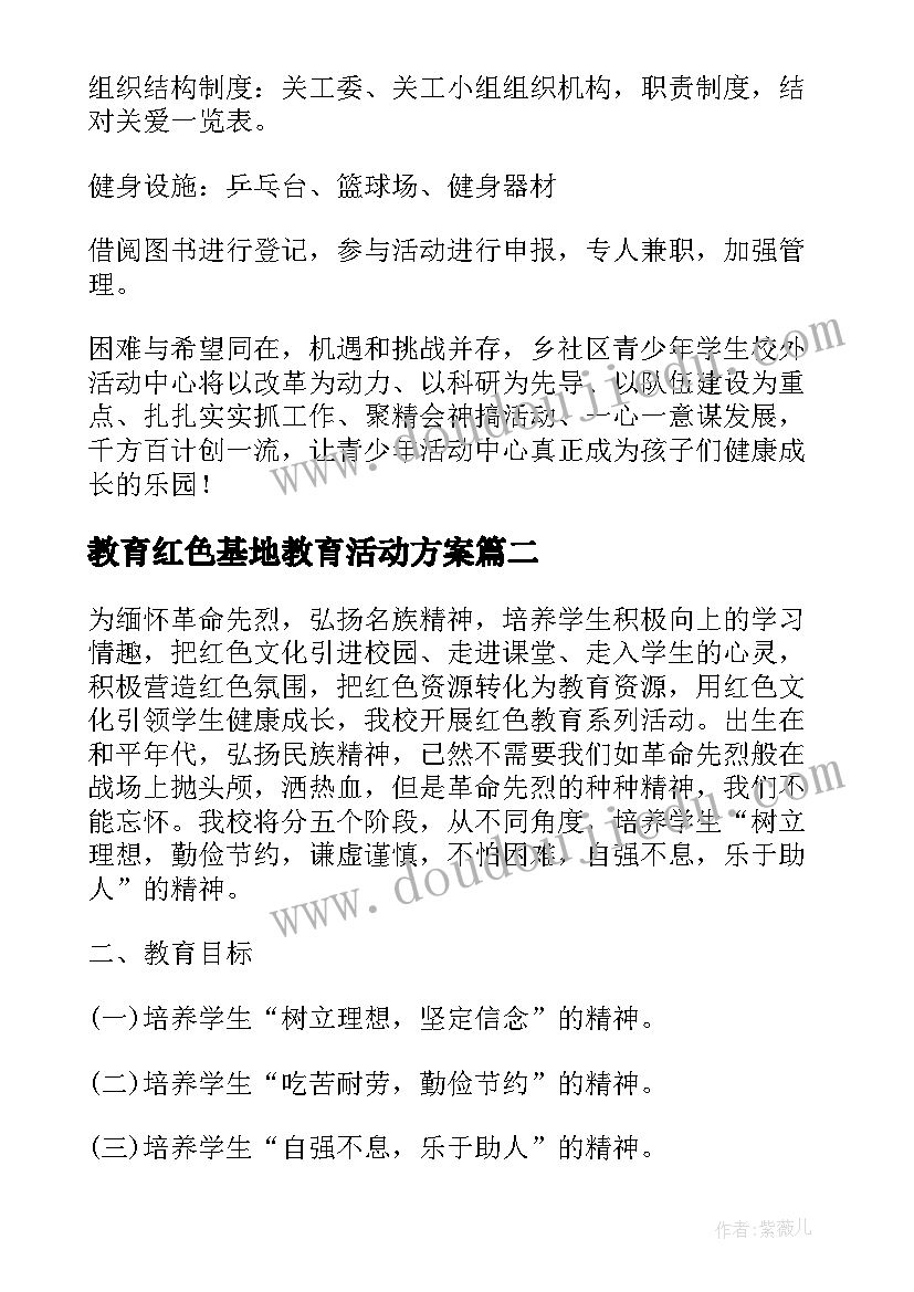 2023年教育红色基地教育活动方案 青少年教育基地活动方案(优秀5篇)