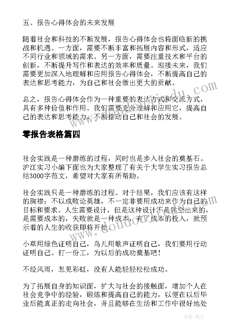 零报告表格 离职报告辞职报告(精选10篇)