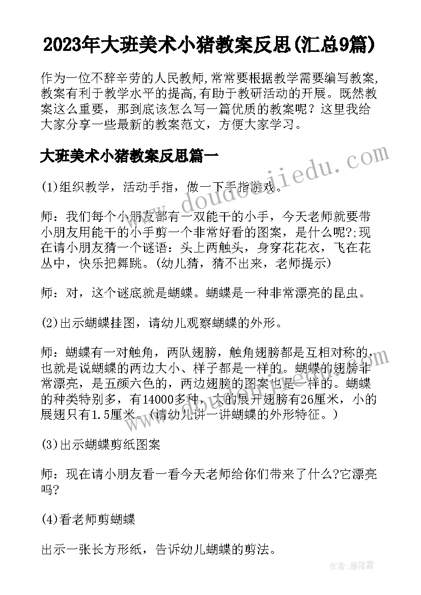 2023年大班美术小猪教案反思(汇总9篇)