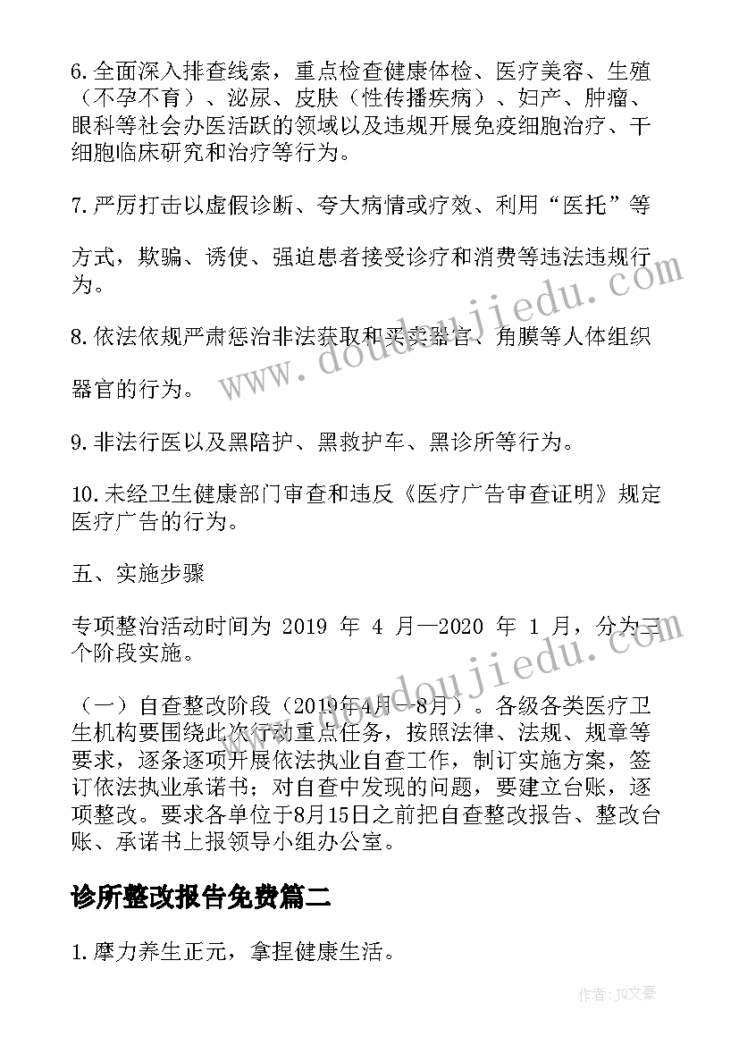 2023年诊所整改报告免费(模板5篇)