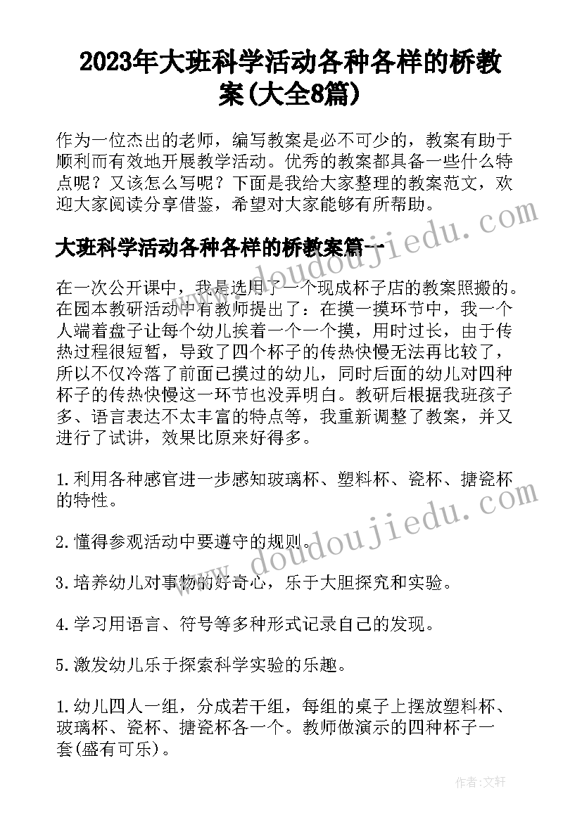 2023年大班科学活动各种各样的桥教案(大全8篇)